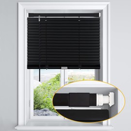 LazBlinds No Tools-No Drill 1" Aluminum Mini Blinds, Cordless Blinds for Windows, Light Filtering Horizontal Blinds and Shades for Window Size 35'' W x 64'' H, Black