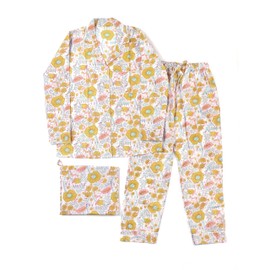 Huar Cotton Pajamas for Women Set - Luxurious Cotton Womens Pajama Sets - Long Sleeve Elegant and Comfortable PJ Sets (Small, White and Yellow)