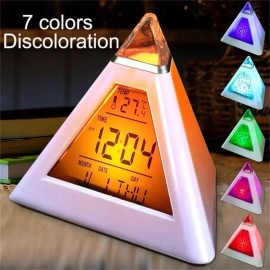Unbranded Alarm Clock Pyramid 7 Color Changing Timer Night Light Temperature Date