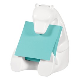 Post-it Super Sticky Z-Notes Bear-330 Dispenser, 1 x Z-Notes Dispenser in Polar Bear Shape, White, 1 Pad Super Sticky Z-Notes, 90 Sheets, Turquoise, 76 x 76 mm, PEFC Certified