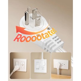 DEWENWILS 3FT 360° Rotating Flat Plug Extension Cord/Wire, 16AWG Multi 3 Outlet Extension Cord, 3 Prong Grounded Wire for Small Appliances, 2 Pack, White