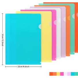 Agoer A4 Plastic Sleeves, 16 PCS Clear File Paper Cover, 8 Colours Plastic Wallets A4, Plastic Folder A4, Side Cut File Cover for Files Protection for Report, Presentation, Documents