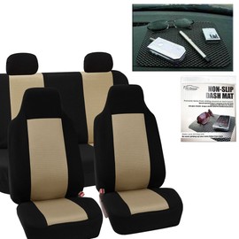 FH Group Full Set Car Seat Covers Beige Cloth - Universal Fit Automotive Seat Covers, High Back Front Seat Covers, Solid Back Seat Cover, Car Seat Cover Combo for SUV, Sedan, Van, Car Accessories