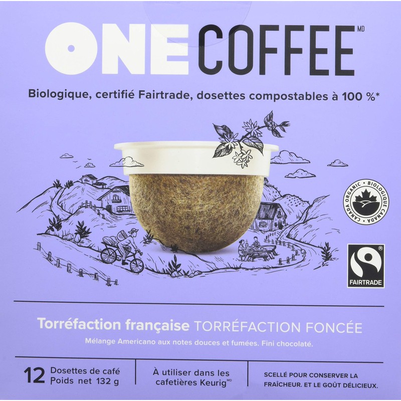 OneCoffee Organic French Roast 12 Count Single Serve Coffee 100%