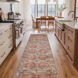 Bavni 2x8 Runner Rug Non Slip, Machine Washable Rug Runners for Hallways, Vintage Distressed Print Kitchen Runner, Low Pile Lightweight Carpet Runner for Entryway Laundry Bedroom Bathroom Spice Sky