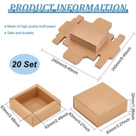 BENECREAT 20 Pack Brown Kraft Paper Drawer Boxes, 3.2x3.2x1.2 Inch Square Kraft Paper Gift Box Cookie Boxes for Wedding Party Gifts, Jewellery Packaging