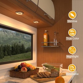 acegoo 4 x 12V Campervan LED Ceiling Light Camper Van Interior Light, Inbuilt Dimmer Switch & Blue Nightlight for Motorhome Boat Truck Trailer Cars, CRI 90+ PC Material(Chrome,3000K)