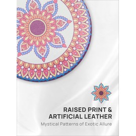 OMIRO 1X/10X(300R) Compact Magnifying Mirror, Unique Painting Pocket Mirror with Classical PU Leather (Round，Red Flower Mandala)