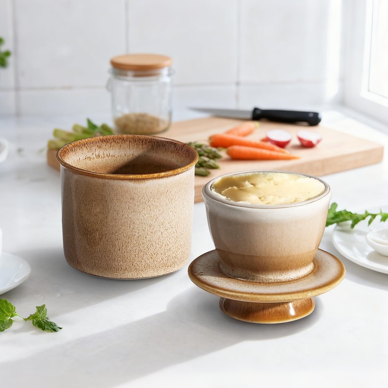 Ceramic Butter Crock with lid for Countertop,French Butter Dish