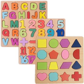 Wooden Puzzle Children's Puzzle Wooden Grabbing Puzzle 3 Pieces Puzzle - Numbers Letters Graphics from 3+ Years Children Toy for Early Learning Education Games