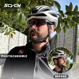 SCVCN Photochromic Cycling Glasses Men Women Sports Sunglasses Clear Cycling MTB Running Cycling Glasses Volleyball Tennis Driving Fishing Softball Mountaineering Golf 04 White