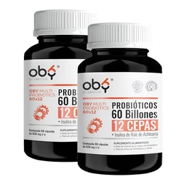 Probioticos 60 Billones de 12 Cepas  Prebioticos con Inulina Raiz de Achicoria  Probioticos Mujer y Hombre  OBY MULTI Probiotics -120 Cápsulas para 4 