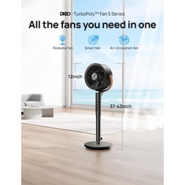Dreo Smart Fan for Bedroom, 120°+105° Omni-directional Oscillating Standing Fans with Remote, 100ft Quiet Floor Fan for Room, Wi-Fi/Voice/Alexa, 6 Modes, 8 Speeds, 37-43'' Height, 12H Timer, DC Motor