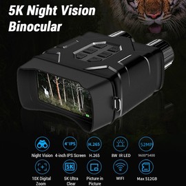 4 Inch Large Screen 5K Night Vision Goggles 10X Digital Zoom Infrared WiFi Binoculars