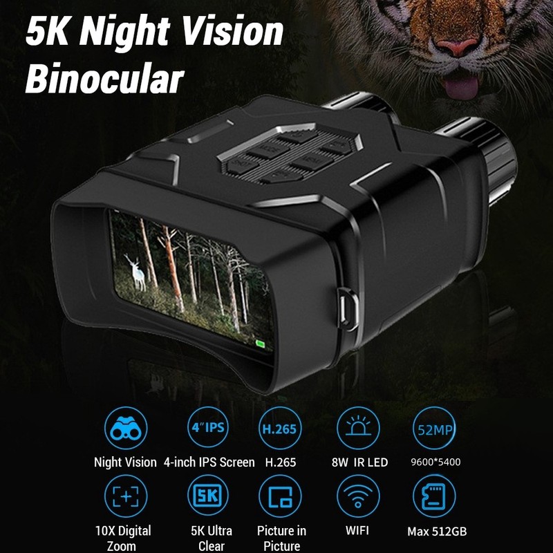 4 Inch Large Screen 5K Night Vision Goggles 10X Digital