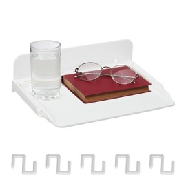 Relaxdays Bed Table, Bed & Bunk Bed, Glue-Up, Extendable, H8.5 x 30 x 22 cm, Mini Bedside Table, Plastic, White