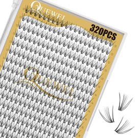 QUEWEL Individual Eyelashes, 320 Pieces, Individual Eyelashes for Eye Make-up, 20D 0.07 D Curl, Mix 12–18 mm, Artificial Eyelashes, DIY Cluster Eyelashes, Reusable Eyelash Clusters (20D-D-12-18)