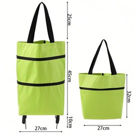 2 in 1 Foldable Shopping Cart with Wheels for Groceries, 25kg Grocery Cart on Wheels Collapsible Shopping Carts for Groceries Waterproof Oxford Travel Bag Reusable (Green)