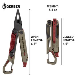 Gerber Stakeout Spark 1070226 Multi-Tool with 10 Functions, Camping Tool with Frame-Lock Locking Pliers, Fire Starter, Carabiner and Much More, Coyote Brown