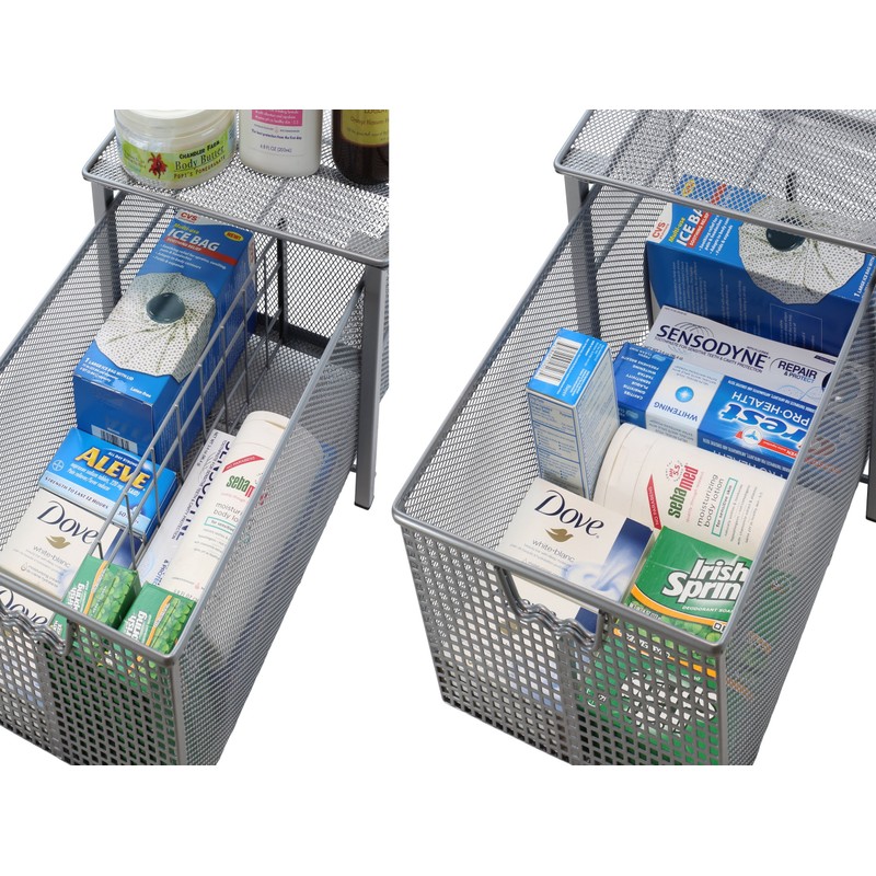 DecoBros Mesh Cabinet Basket Organizer with Split Card, Silver (Large