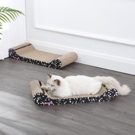 THE LICKER STORE CSR1003B-SET2 Rini 23.75" Modern Cardboard Lounge Bed Cat Scratcher with Built-in Bell Toys and Catnip, Black/White (Set of 2)