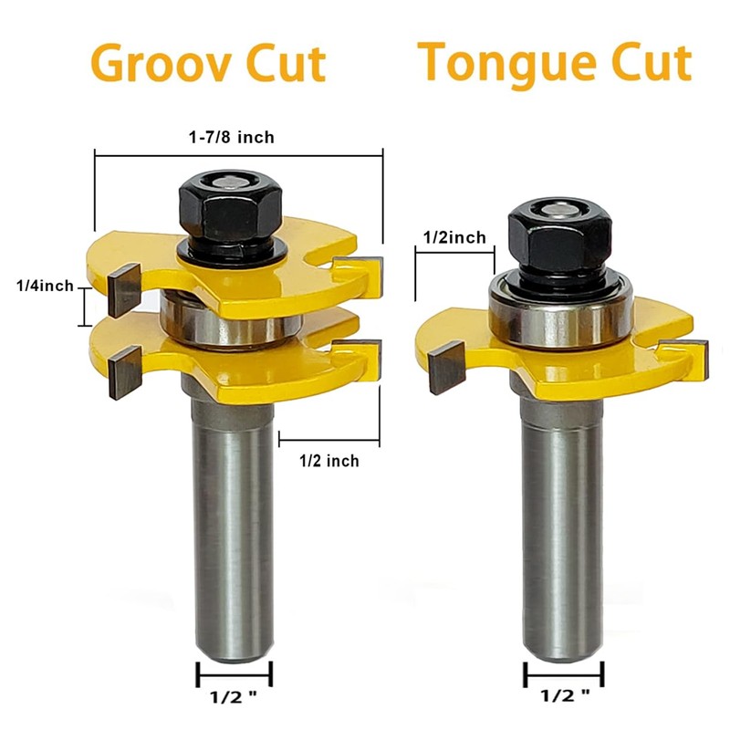 2 PCS Tongue and Groove Router Bit Set 1/2 Shank,