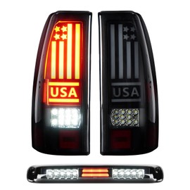 Tail Light + 3rd Brake Cargo Lamp for Chevy Silverado 1500 2500 1999-2002, 1500 2500 HD 2001-2002, GMC Sierra 1500 2500 1999-2003, Sierra 1500 2500 HD 01-03, High Mount Stop Light Rear LED Taillight