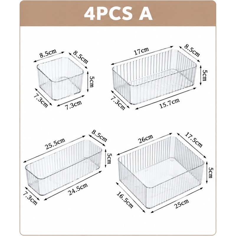 Clear Plastic Drawer Organizers for Makeup, Jewelry & Office Supplies