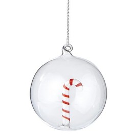 Slant Collections Christmas Glass Ball Ornaments 3D Figurine Inside Ornament, 3.15" Diameter, Candy Cane
