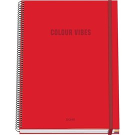 DOHE - A4 Squared Notebook – 100 Sheets, 90 gsm, Size 22.8x30 cm, Hard Cover, Ring-Bound with Elastic Closure, 5 mm Grid, School Supplies – COLOUR VIBES Red