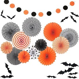 TinoPui Halloween Set Paper Fan Party Wall Decor Bat Photography