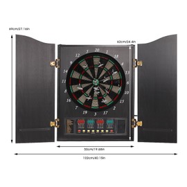 DCEHKR Electronic Dart Board Cabinet Set, Dartboard Cabinet Set, Wall-Mount Dartboard Machine with 4 LED Display, Dart Board Electronic Scoreboard with 12 Darts and 88 Dart Heads (Black)