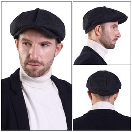 Newsboy Flat Caps Men, Shelby Baker Boy Hats for Men Grey Tweed Vintage Adjustable Peaky 8 Piece Mens Gatsby Beret Hat