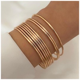 Inateannal Boho Layered Bangle Bracelet Set Gold Thin Bangle Bracelet Indian Stackable Round Bracelets Multipack Round Circle Bangle String Textured Bracelet Jewelry for Women and Girls