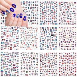 4th of July Nail Stickers Independence Day Nail Art Stickers Patriotic American Flag Self-Adhesive Nail Decals 900+ Patterns for Women Girls Kids Nail Art Decorations 12Sheets