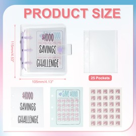 PATIKIL 1000 USD Savings Challenge Book with 25 Pages Budget Envelope Cash Binder for Home Finance Management Office Business - Purple