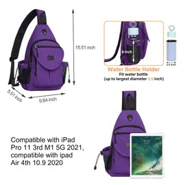 MOSISO Sling Backpack,Canvas Crossbody Hiking Daypack Bag with Anti-theft Pocket, Purple