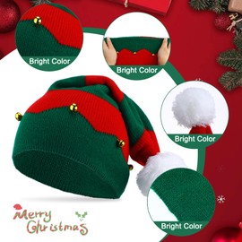 Hicarer 16 Pcs Christmas Santa Hats Bulk Xmas Elf Cap Christmas Knitted Crochet Hats Knitted Hats with Pom Winter Holiday Hats Red and Green Skull Cap for Xmas Winter Holiday Party Teens Gift