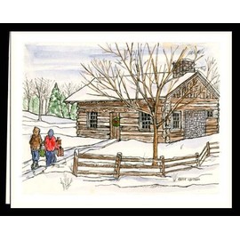 CHRISTMAS WINTER NOTE CARDS STATIONERY "BRINGING PRESENTS" SET OF 8 CARDS/ENVELOPES