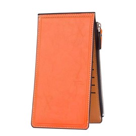 Deelfel Women's Long Wallet, Popular Brand, Thin, Large Capacity, Includes 17 Cards, Zippered, Stylish, Cool PU Leather, Orange, orange