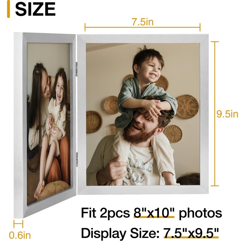 decorUhome Double 8x10 Picture Frame Vertical, Engineered Wood Bifold Photo
