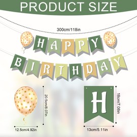 Sage Green Champagne Happy Birthday Banner, Pre-Strung Sage Green Birthday Party Decorations Champagne Birthday Banner Green and Champagne Birthday Garland for Birthday Party Hanging Decor