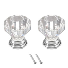 sourcing map 2 Pcs Crystal Knobs 25 mm Drawer Pulls Crystal Drawer Knobs for Cupboard, Wardrobe, Dresser, Clear/Silver