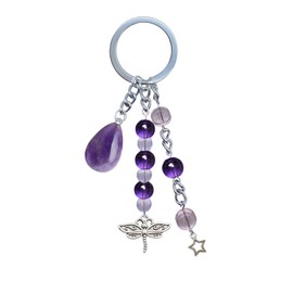 Cute Crystal Keychains,Boho Key Rings for Car Keys,Kawaii Bag Backpack Handbag Purse Accessories Charms,Bling Healing Teardrop Keyring Handmade,Funny Amethyst Key Chain for Women Men（Purple）