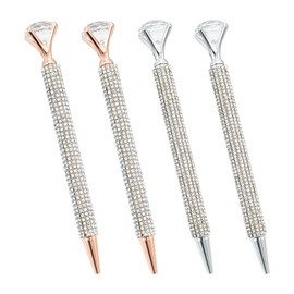4 Pcs Big Diamond Pens Large Crystal Pens Metal Ballpoint Pens Bling Rhinestone Pens Bridal Shower Pens Glitter Wedding Pens Black Ink Pens Mix
