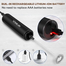 Rechargeable Milk Frother, Electric Coffee Foamer, Handheld Drink Mixer for Latte, Cappuccino, Coffee, Eggs, Hot Chocolate, Protein,Paint Black