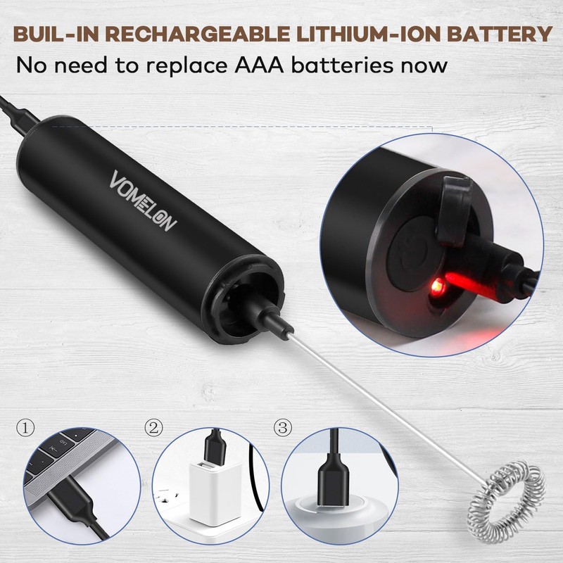 Rechargeable Milk Frother, Electric Coffee Foamer, Handheld Drink Mixer for