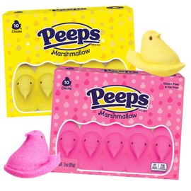 Classic Yellow and Pink Peep Chicks, 10 Marshmallows in Each, Easter Basket Stuffer Treats, 3 Ounces, 20 Count (Pack of 2)