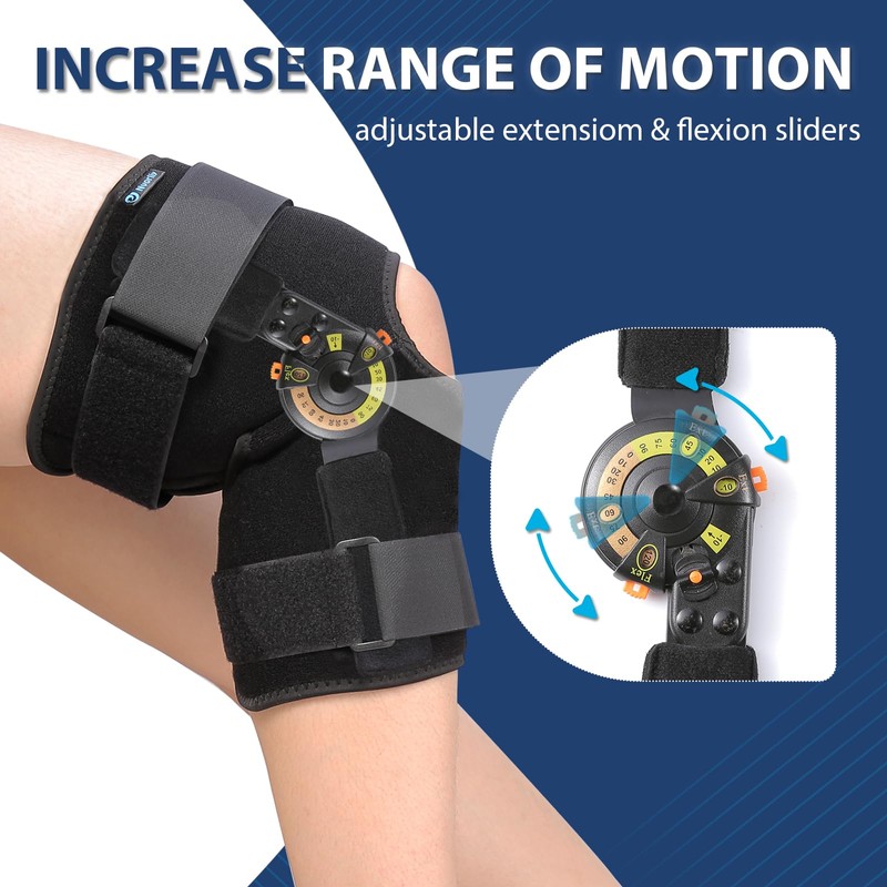 Nvorliy Hinged ROM Knee Brace with Side Stabilizers & Locking