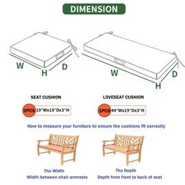 3 Pack Foam Wicker Patio Furniture Cushions, Replacement Cushions Fit Outdoor 4 Pieces Rattan Chair Sofa Set,Waterproof Outside Loveseat Pads,44x19x3 + 19x19x3,Square,Gray White